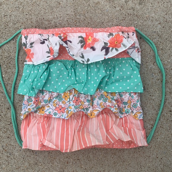 Matilda Jane Floral and Polka Dot Ruffle Drawstring Backpack Bag - Picture 1 of 4